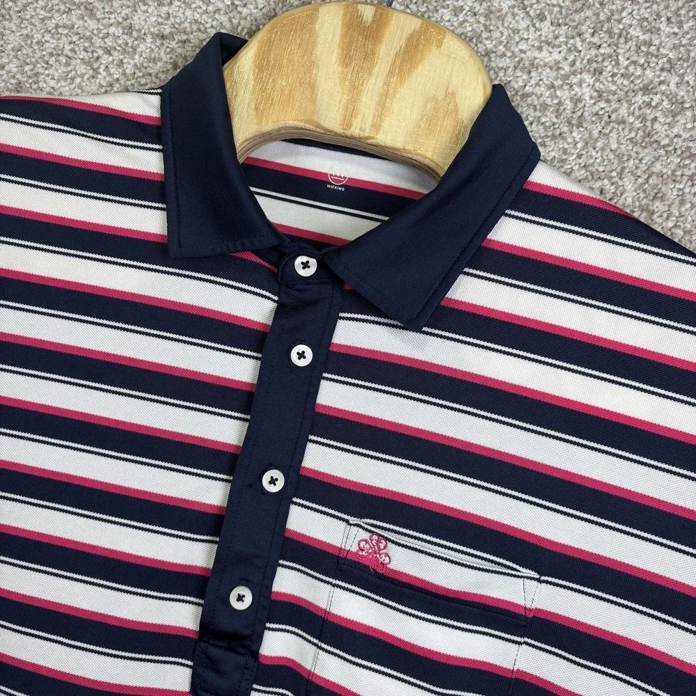 RLX Ralph Lauren Polo Shirt Mens Large Blue Stripe Erin Hills Golf Performance